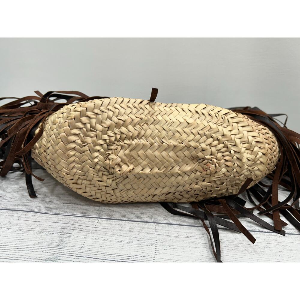 Z&L Straw Woven Fringe Brown Beige Raffia Braided Strap‎ Boho Shoulder Tote NWT - Picture 3 of 8